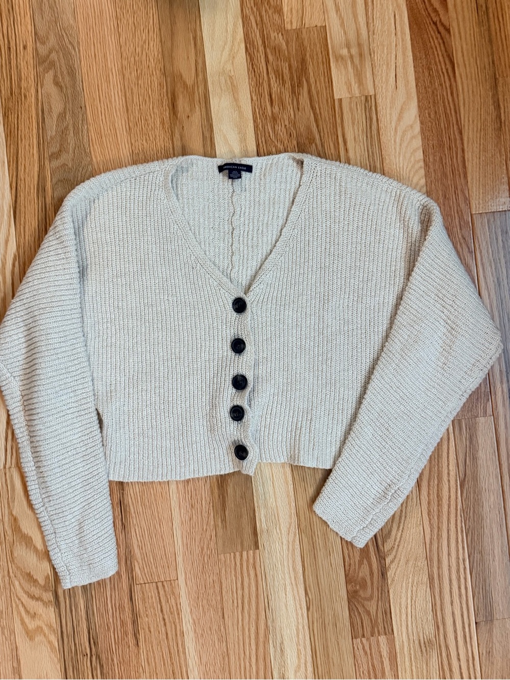 American Eagle Outfitters Cream V-Neck Cropped Button Cardigan